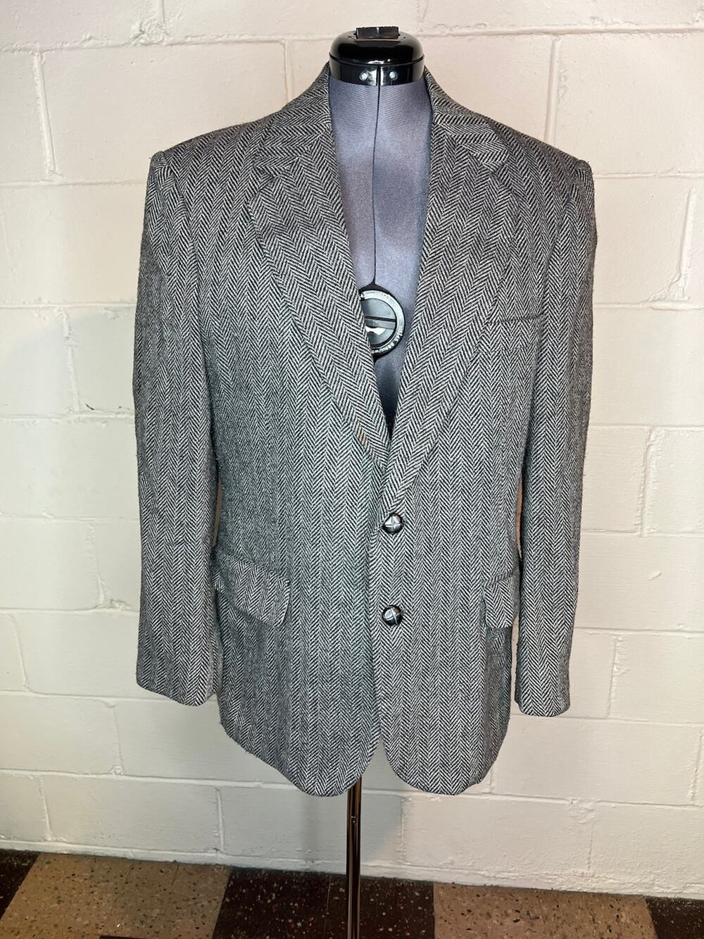 mens blazer herringbone gray black vintage